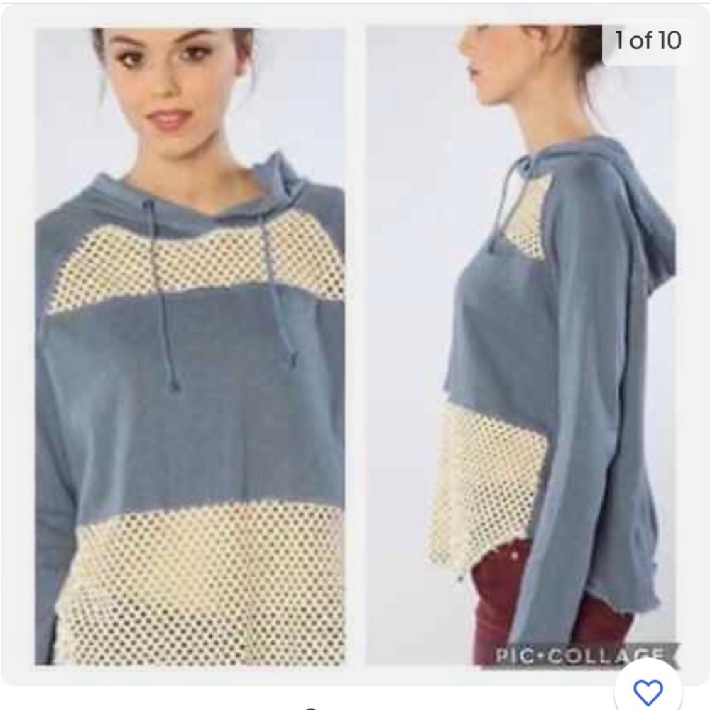 We the Free Blue Mesh Cloud Hoodie Sweatshirt Size XS